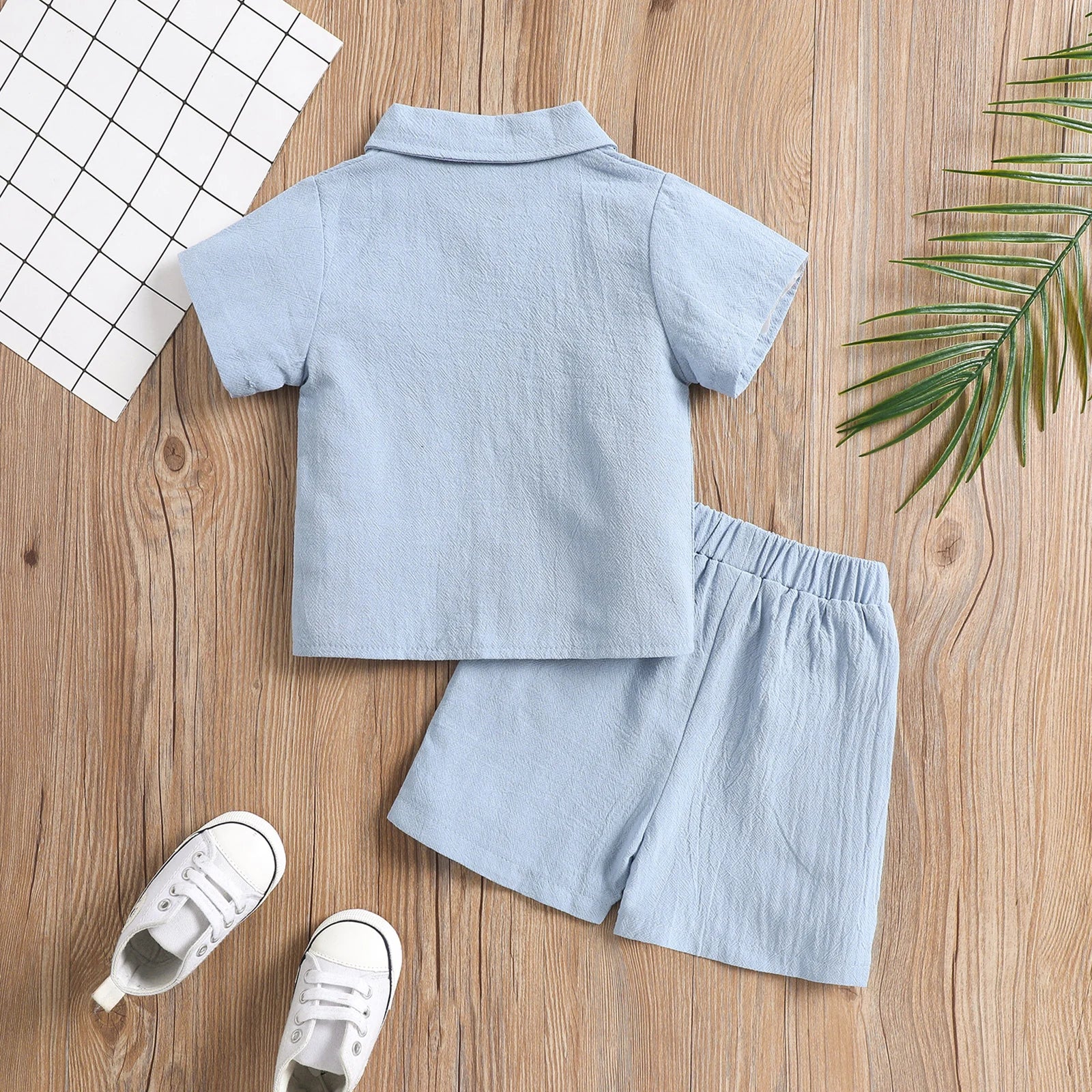 Toddler Baby Boys Clothes Set Summer Outfit Solid Color Short Sleeve Lapel Neck Shirt Top+Casual Shorts 6M-4Y Neutral Baby Boutique