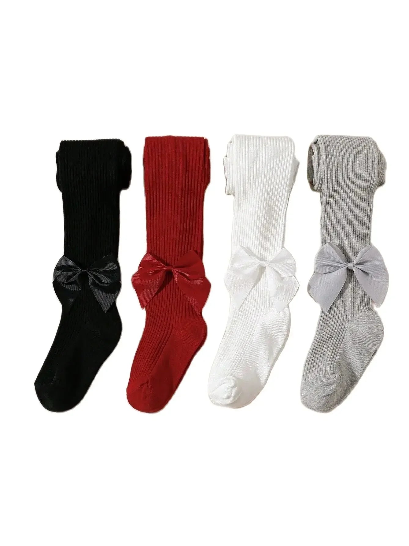0-16Y Kids Tights with Side Bownots, Children's Cute Striped Knit Leggings Baby Girls Soft Stockings Anty-Slip Pants for Toddlers Neutral Baby Boutique