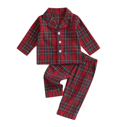 Christmas Kids Girls Boys Pajamas Set Loungewear Suit Plaid Button up Long Sleeve Shirt and Elastic Pants 2PCS Toddler Sleepwear Neutral Baby Boutique