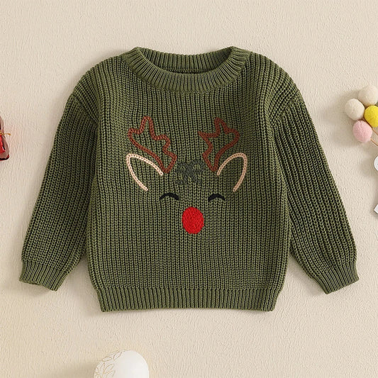 Newborn Baby Girls Boy Sweater Reindeer Embroidery Long Sleeve Pullover 2024 Fall Winter Baby Clothes Christmas Jumpers Top Neutral Baby Boutique