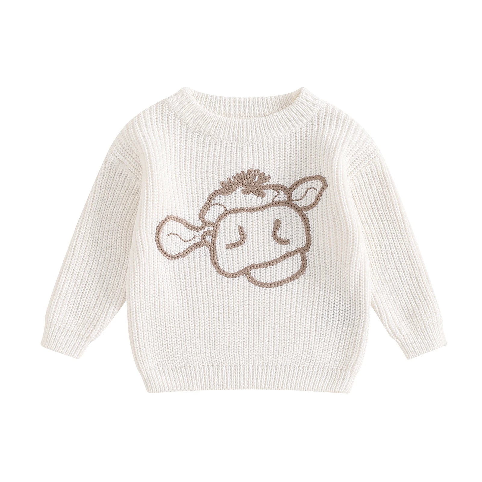 MISOWMNJOY Winter Autumn Sweaters Newborn Infant Knit Wear Long Sleeve Cow Embroidery Knitting Pullovers for Girls Boy Jumpers Neutral Baby Boutique