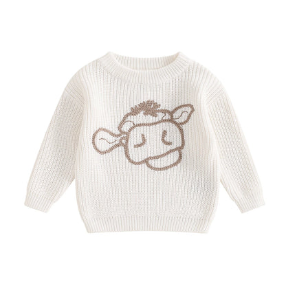 MISOWMNJOY Winter Autumn Sweaters Newborn Infant Knit Wear Long Sleeve Cow Embroidery Knitting Pullovers for Girls Boy Jumpers Neutral Baby Boutique
