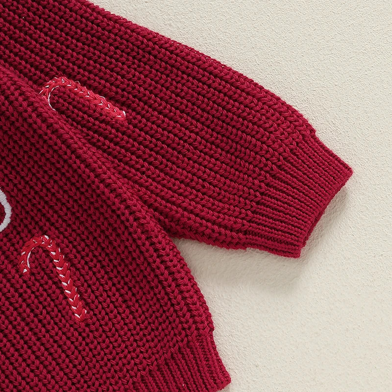 Newborn Baby Girls Boys Christmas Sweaters Long Sleeve Round Neck Candy Letter Embroidery Knit Pullovers Infant Jumper Tops Neutral Baby Boutique
