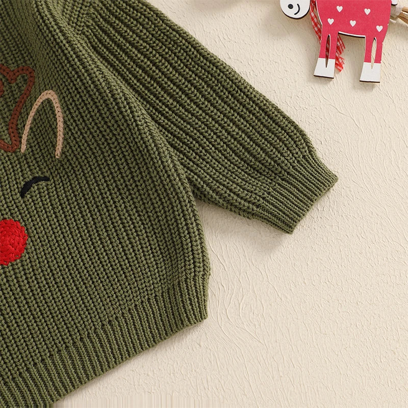 Newborn Baby Girls Boy Sweater Reindeer Embroidery Long Sleeve Pullover 2024 Fall Winter Baby Clothes Christmas Jumpers Top Neutral Baby Boutique