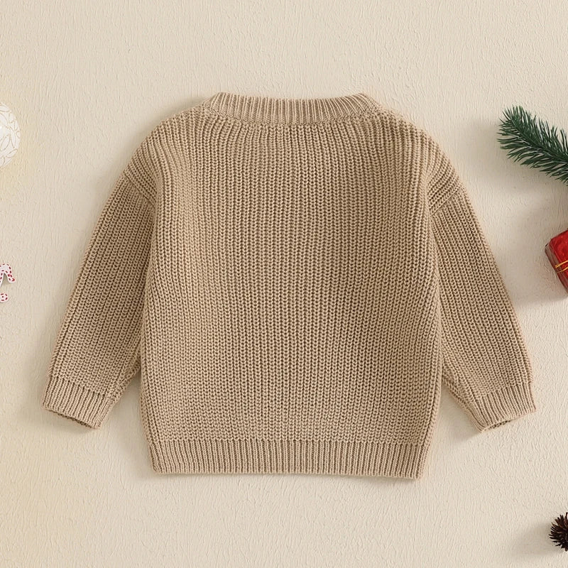 Toddler Christmas Sweaters Long Sleeve Letter Embroidery Knit Pullovers Kid Jumper Tops Neutral Baby Boutique