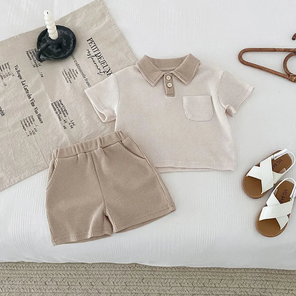 Summer Baby Clothes Set Turn Down Collar T-shirt And Shorts 2Pcs For Boys Toddler Tracksuit Outfit Neutral Baby Boutique