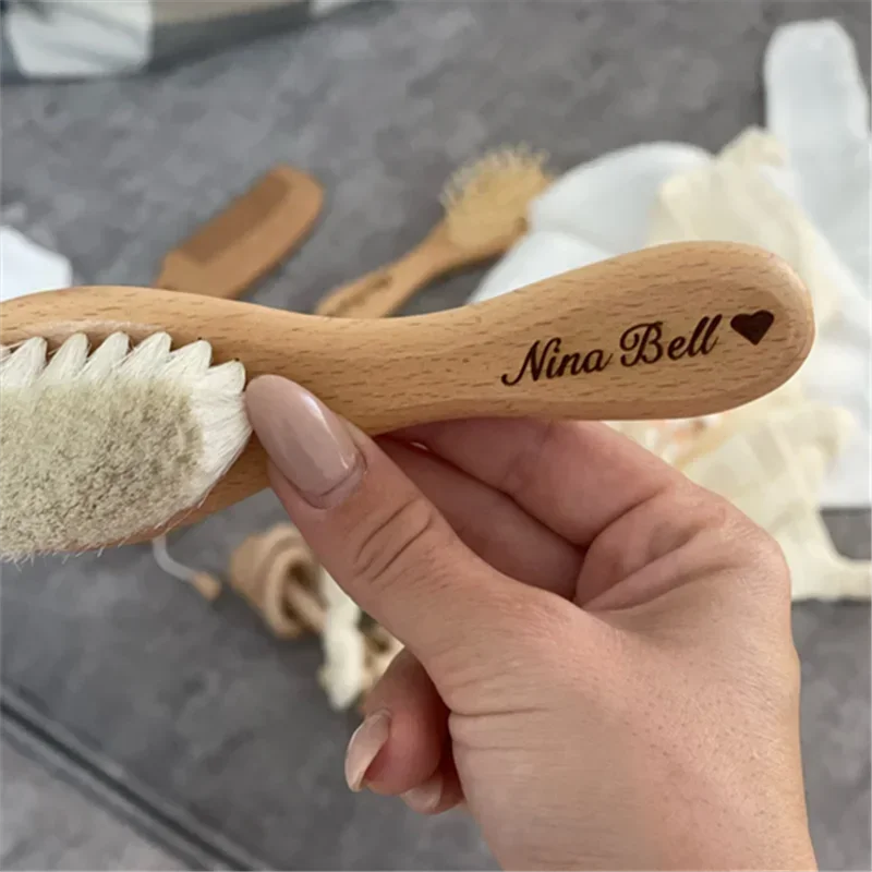 Custom Baby Name Personalized Baby Hair Brush Wooden Newborn Hair Brush Comb Birth/Christening/Birthday Baby Shower Gift Neutral Baby Boutique