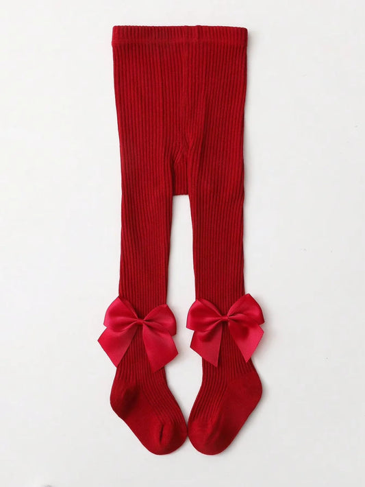 0-16Y Kids Tights with Side Bownots, Children's Cute Striped Knit Leggings Baby Girls Soft Stockings Anty-Slip Pants for Toddlers Neutral Baby Boutique