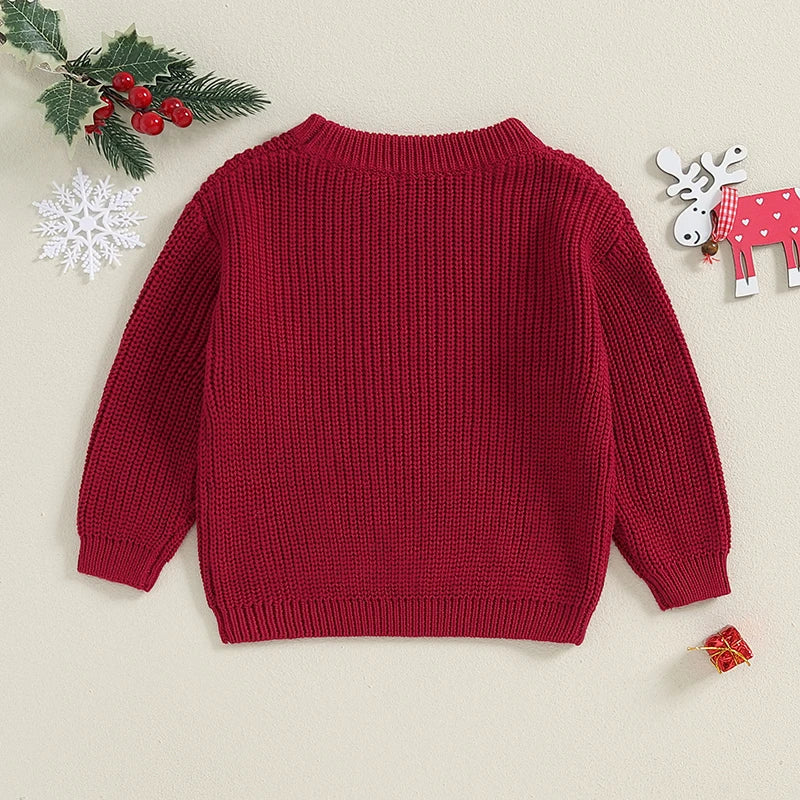 Newborn Baby Girls Boys Christmas Sweaters Long Sleeve Round Neck Candy Letter Embroidery Knit Pullovers Infant Jumper Tops Neutral Baby Boutique