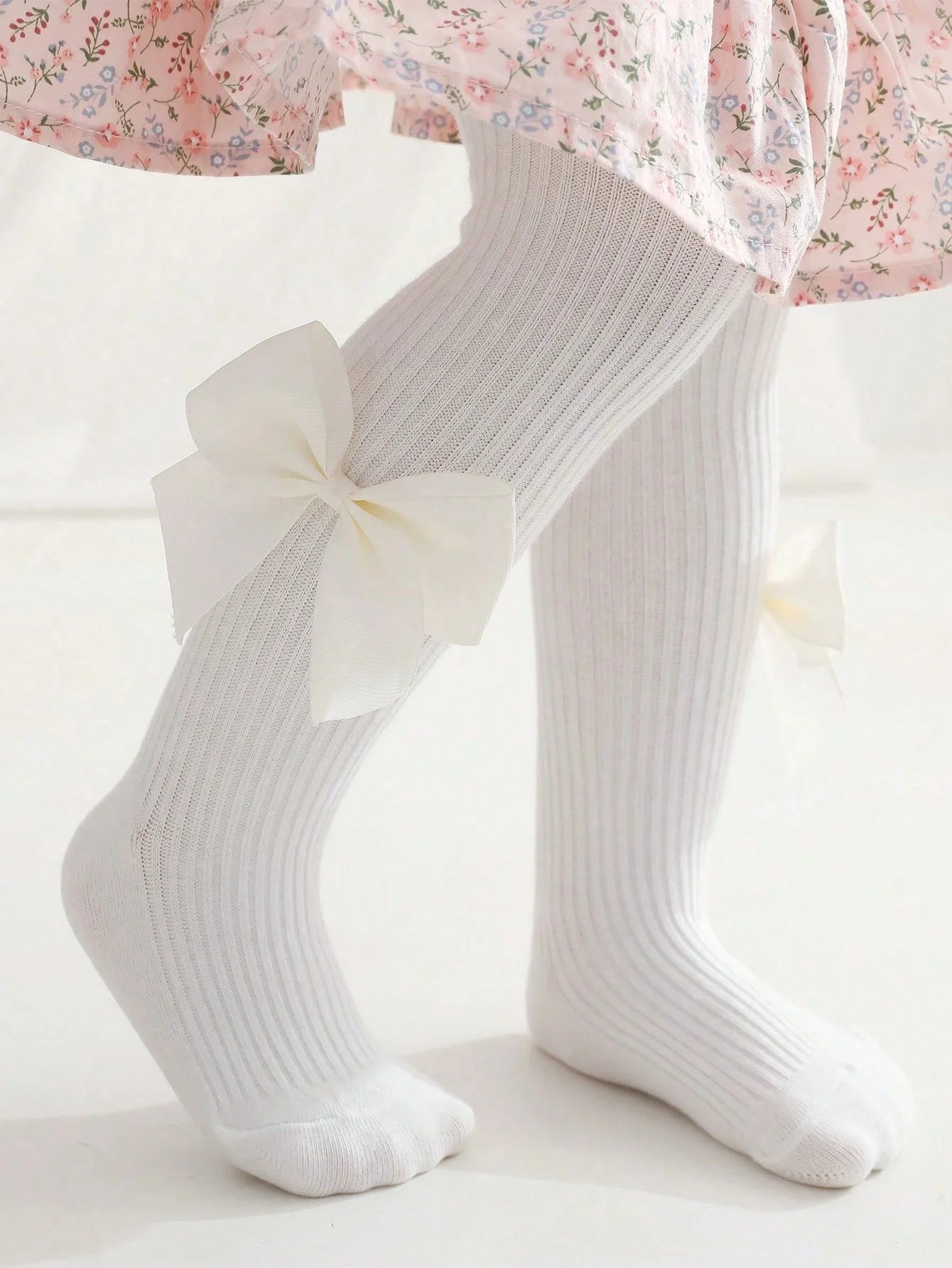0-16Y Kids Tights with Side Bownots, Children's Cute Striped Knit Leggings Baby Girls Soft Stockings Anty-Slip Pants for Toddlers Neutral Baby Boutique