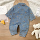 Korean Style Spring Autumn Baby Girl Boy Rompers Cartoon Bear Turn-down Collar Long Sleeve Denim Jumpsuit Newborn Clothes E2217 Neutral Baby Boutique