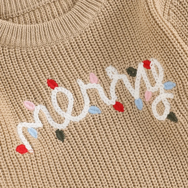 Toddler Christmas Sweaters Long Sleeve Letter Embroidery Knit Pullovers Kid Jumper Tops Neutral Baby Boutique