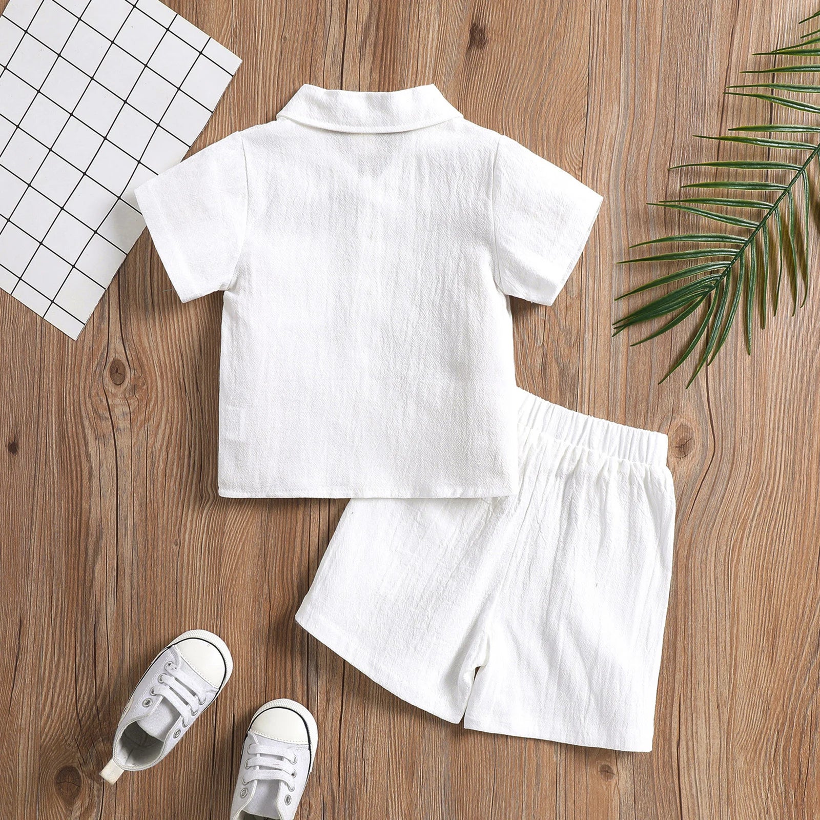 Toddler Baby Boys Clothes Set Summer Outfit Solid Color Short Sleeve Lapel Neck Shirt Top+Casual Shorts 6M-4Y Neutral Baby Boutique