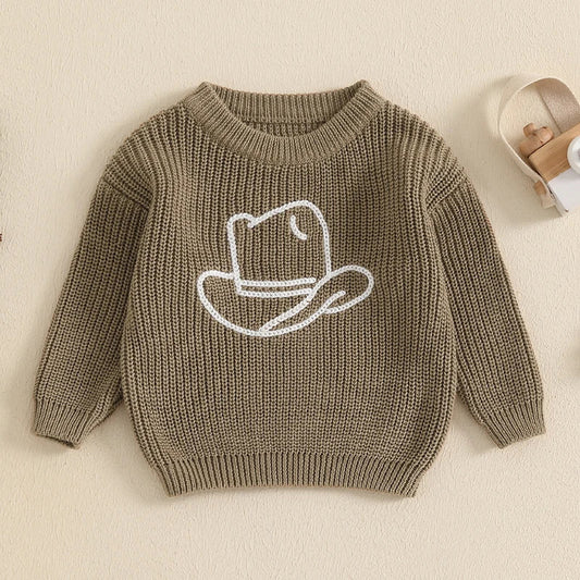 Toddler Baby Girl and Boy Sweater Hat Embroidery Long Sleeve Pullover 2024 Fall Winter Kids Clothes Newborn Boy Girl Jumpers Top Neutral Baby Boutique