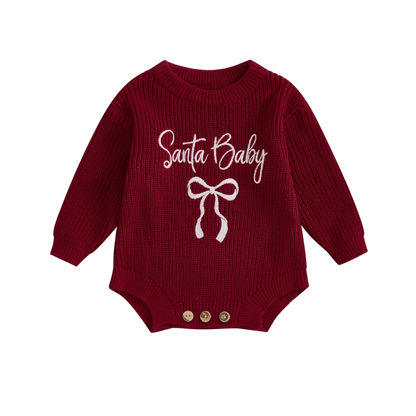 Pudcoco Baby Girl Christmas Romper Loose Fit Letter Bow Embroidery Ribbed Long Sleeve Infant Winter Sweater Neutral Baby Boutique