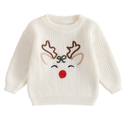 Newborn Baby Girls Boy Sweater Reindeer Embroidery Long Sleeve Pullover 2024 Fall Winter Baby Clothes Christmas Jumpers Top Neutral Baby Boutique