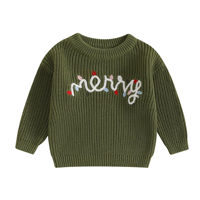 Toddler Christmas Sweaters Long Sleeve Letter Embroidery Knit Pullovers Kid Jumper Tops Neutral Baby Boutique