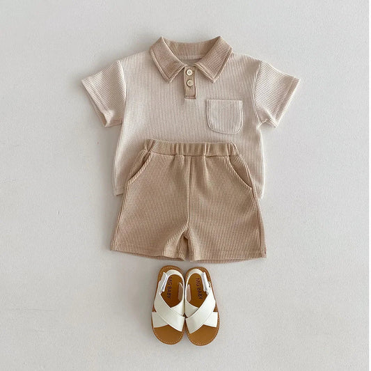 Summer Baby Clothes Set Turn Down Collar T-shirt And Shorts 2Pcs For Boys Toddler Tracksuit Outfit Neutral Baby Boutique