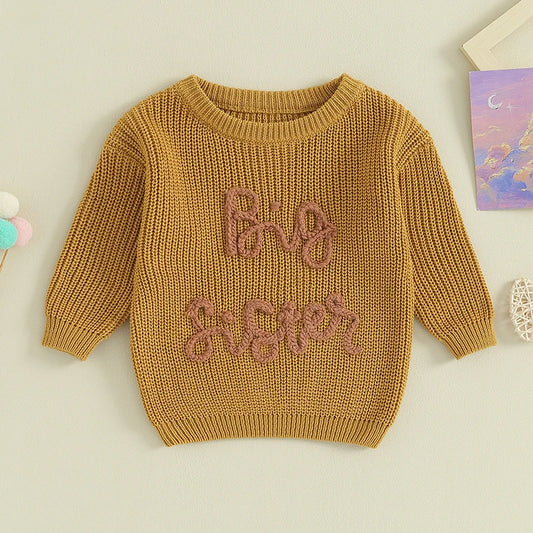 2023-08-18 Lioraitiin 18M-5Y Kids Girls Sweater Letter Embroidery Crew Neck Long Sleeve Pullovers Fall Toddler Clothes Tops Neutral Baby Boutique