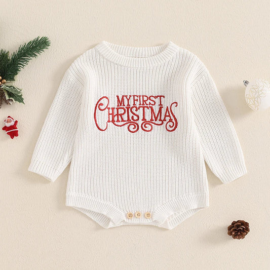 Newborn Baby Girl Boy Christmas Outfit Sweater Oversized Knitted Sweatshirt Romper Infant Warm Fall Winter Clothes Neutral Baby Boutique