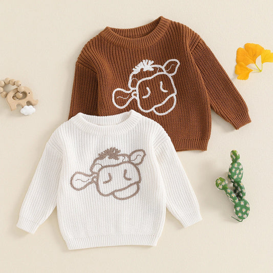 MISOWMNJOY Winter Autumn Sweaters Newborn Infant Knit Wear Long Sleeve Cow Embroidery Knitting Pullovers for Girls Boy Jumpers Neutral Baby Boutique