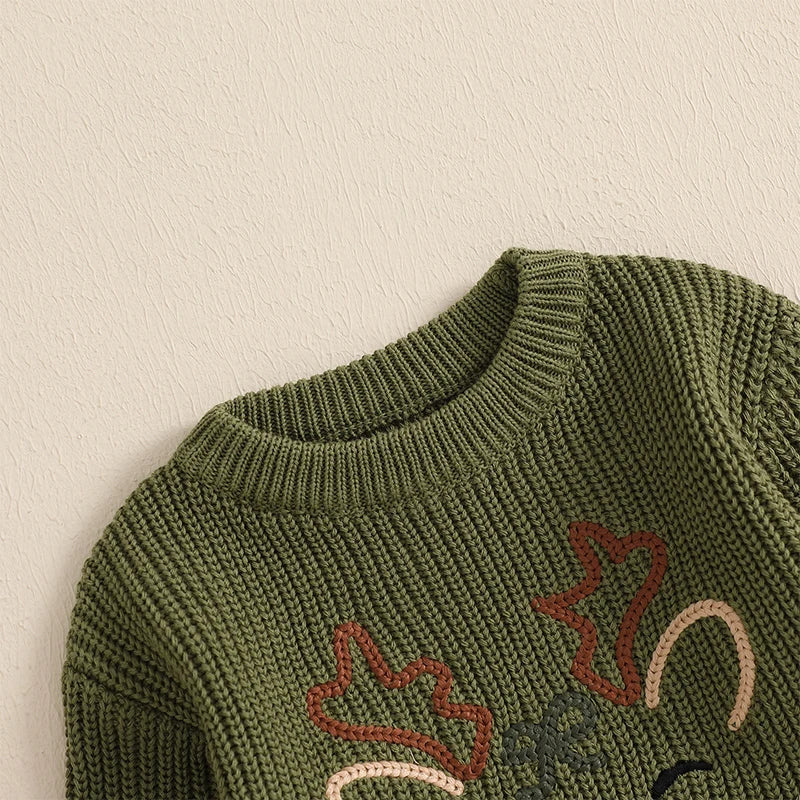 Newborn Baby Girls Boy Sweater Reindeer Embroidery Long Sleeve Pullover 2024 Fall Winter Baby Clothes Christmas Jumpers Top Neutral Baby Boutique