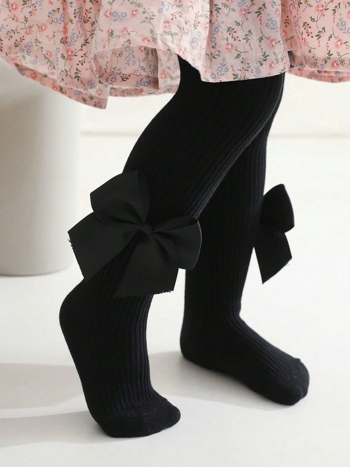 0-16Y Kids Tights with Side Bownots, Children's Cute Striped Knit Leggings Baby Girls Soft Stockings Anty-Slip Pants for Toddlers Neutral Baby Boutique