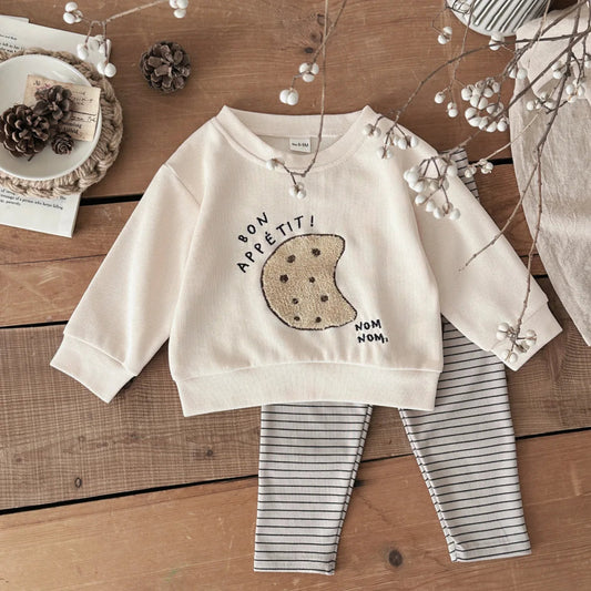 Baby Boy Clothes Sets Bread/Cookies Embroidery Cute Toddler Outfit 2Pcs Long Sleeves Top Pants Newborn Baby 0-3 Years Tracksuit Neutral Baby Boutique