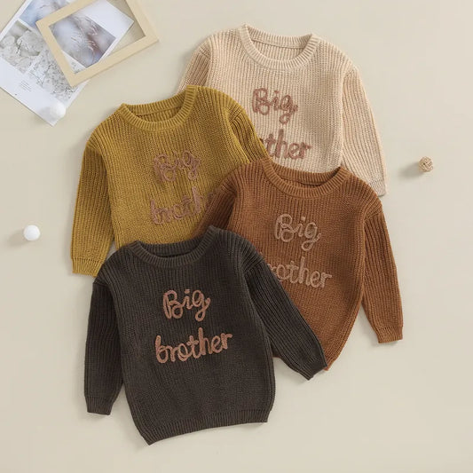 Autumn Winter Toddler Kids Boys Sweaters Newborn Cotton Long Sleeve Letter Embroidery Pullover Loose Knitwear Tops Sweaters Neutral Baby Boutique