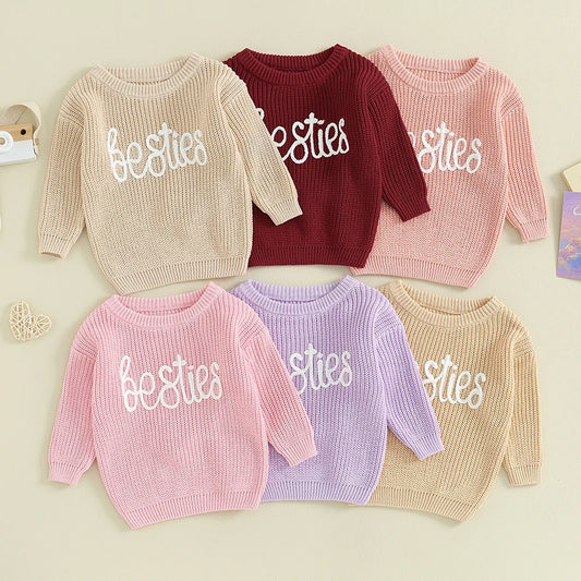 Suefunskry Infant Baby Autumn Winter Sweater, Letter Pattern Jacquard Long Sleeve Round Neck Knitwear Pullover Casual Tops Neutral Baby Boutique