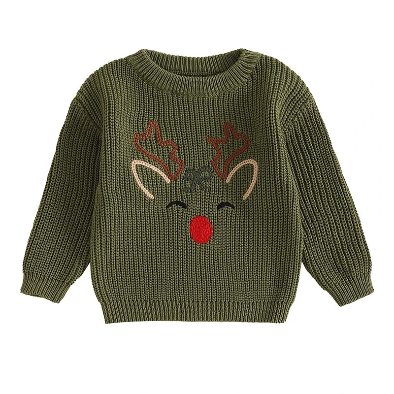 Newborn Baby Girls Boy Sweater Reindeer Embroidery Long Sleeve Pullover 2024 Fall Winter Baby Clothes Christmas Jumpers Top Neutral Baby Boutique