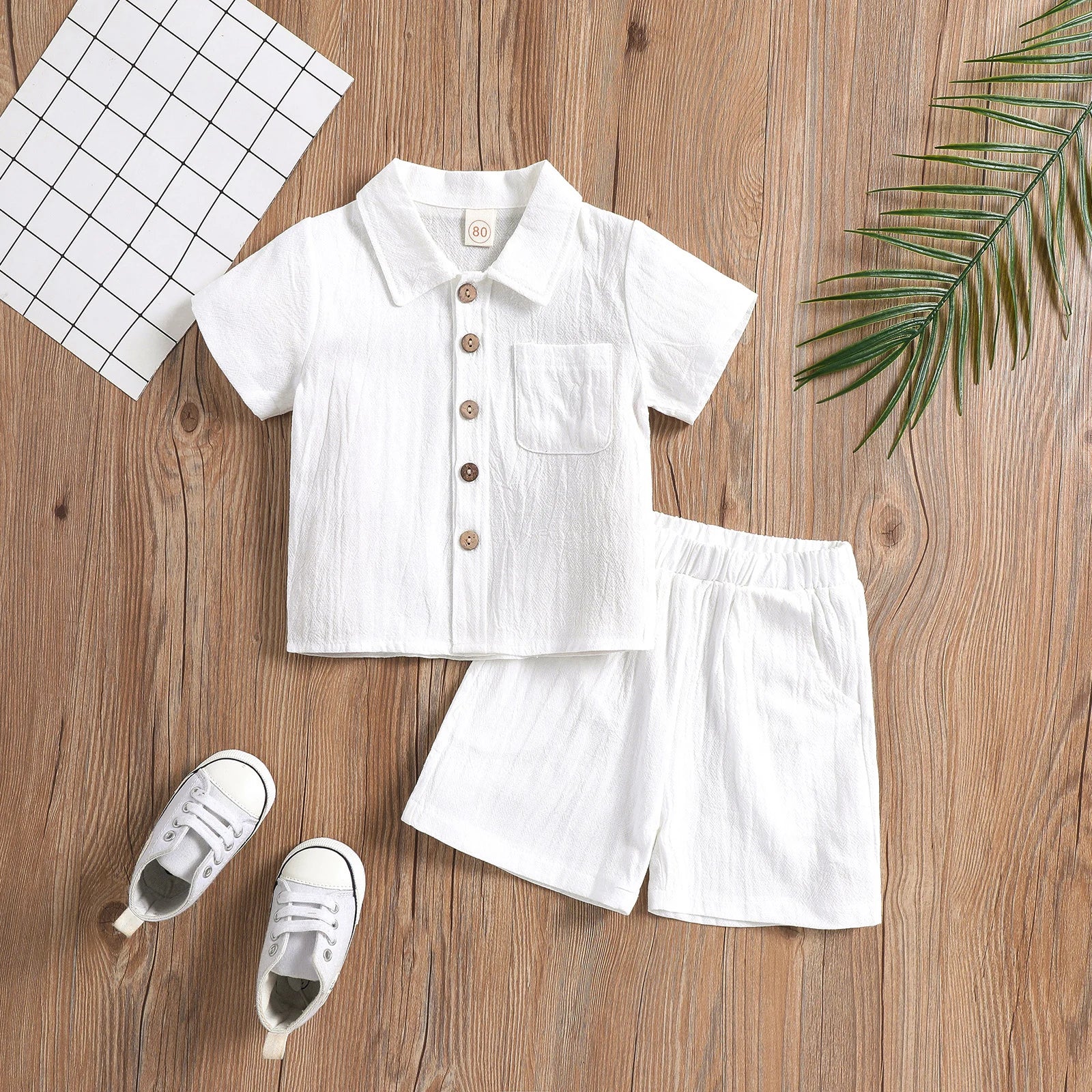 Toddler Baby Boys Clothes Set Summer Outfit Solid Color Short Sleeve Lapel Neck Shirt Top+Casual Shorts 6M-4Y Neutral Baby Boutique