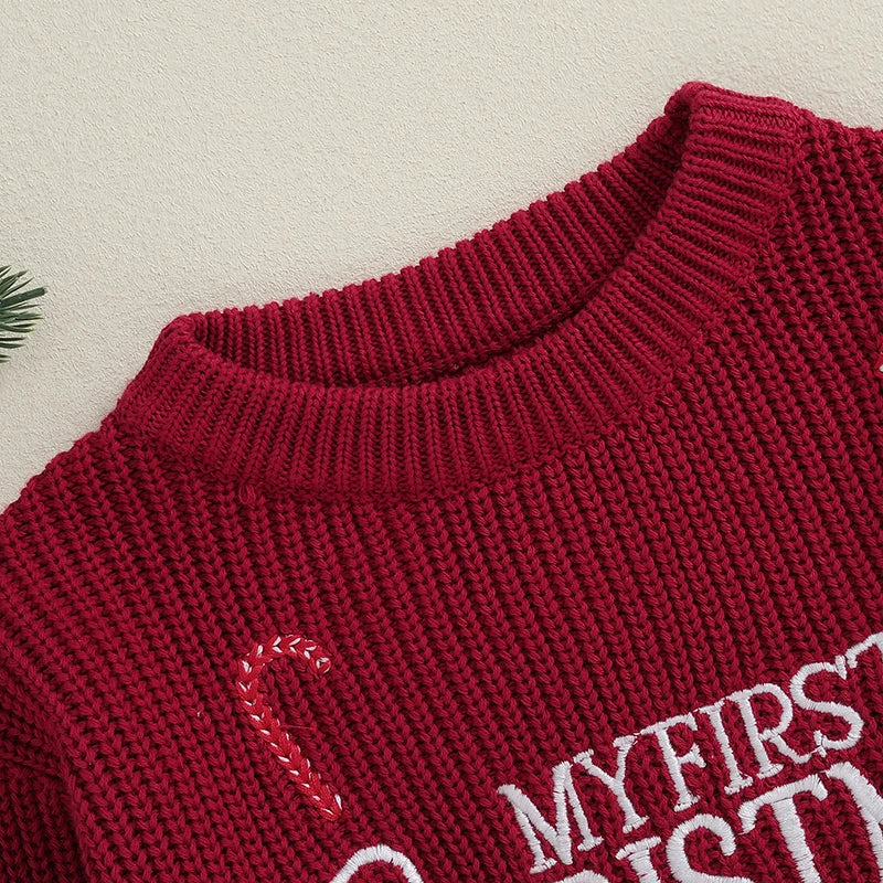 Newborn Baby Girls Boys Christmas Sweaters Long Sleeve Round Neck Candy Letter Embroidery Knit Pullovers Infant Jumper Tops Neutral Baby Boutique