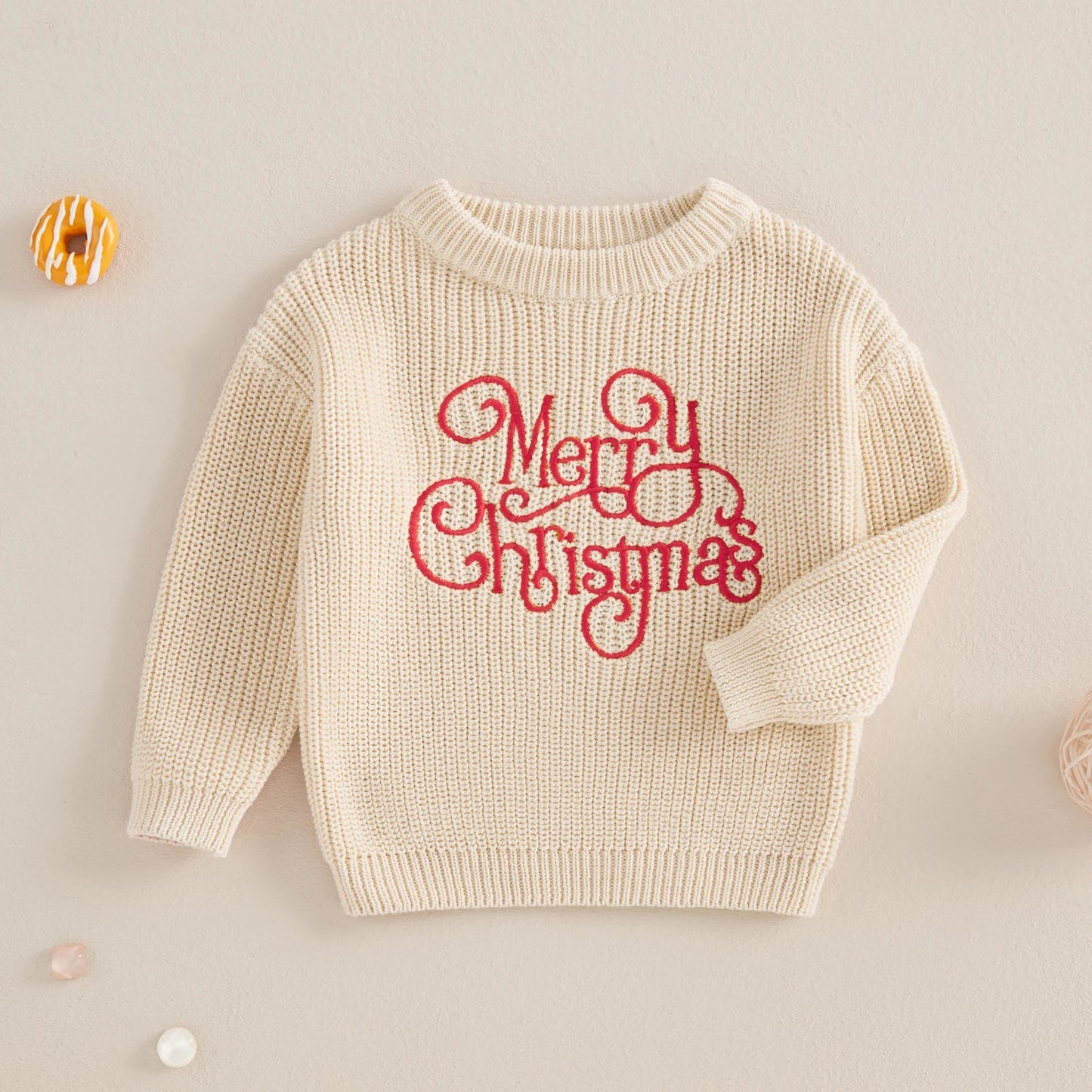 MISOWMNJOY Merry Christmas Baby Knit Sweater Winter Warm Boy Girl Jumper Clothes Letter Embroidery Long Sleeve Kid Pullover Tops Neutral Baby Boutique