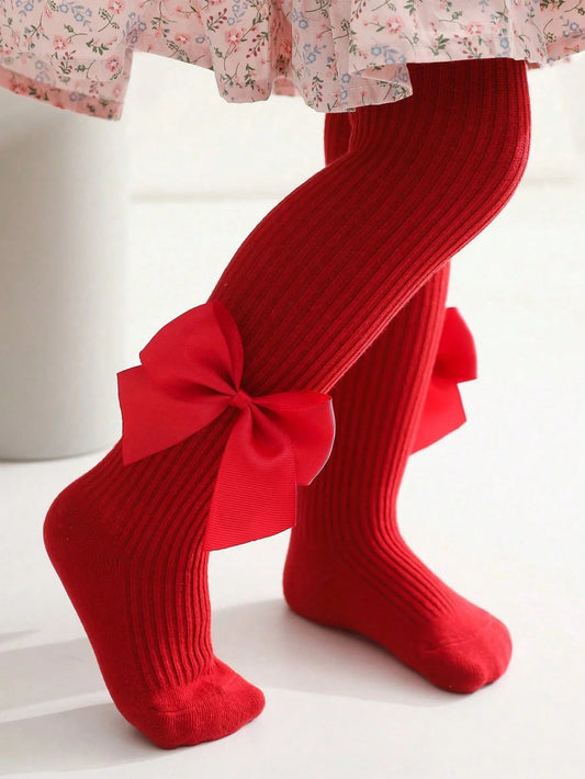 0-16Y Kids Tights with Side Bownots, Children's Cute Striped Knit Leggings Baby Girls Soft Stockings Anty-Slip Pants for Toddlers Neutral Baby Boutique