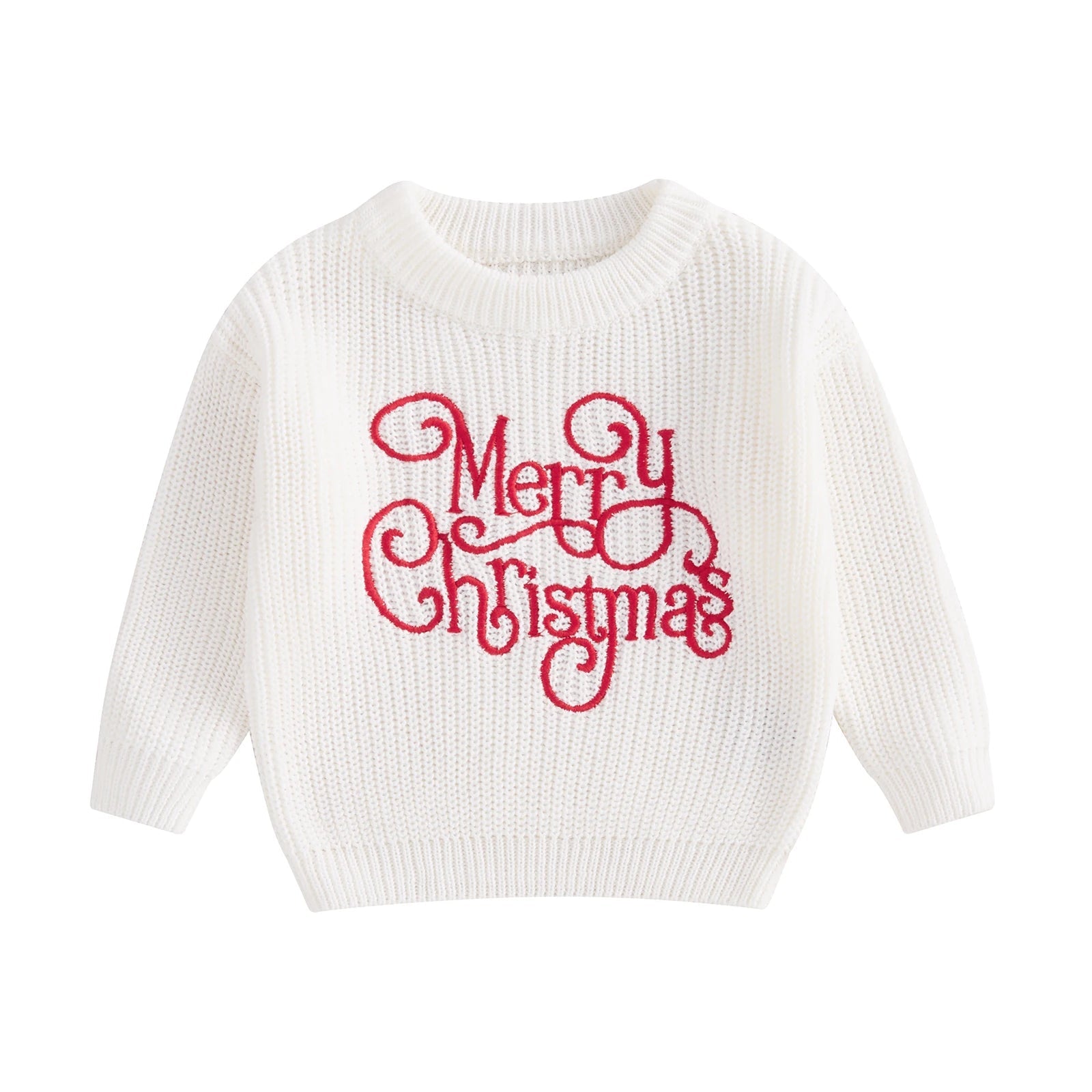 MISOWMNJOY Merry Christmas Baby Knit Sweater Winter Warm Boy Girl Jumper Clothes Letter Embroidery Long Sleeve Kid Pullover Tops Neutral Baby Boutique