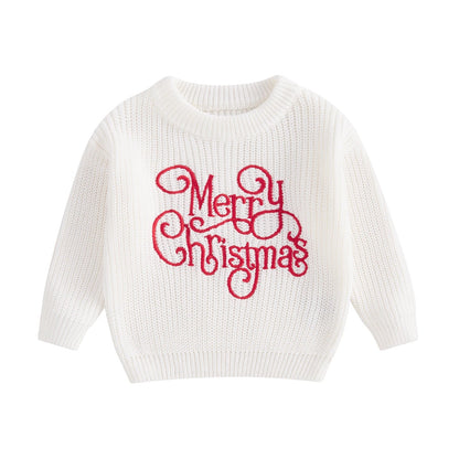 MISOWMNJOY Merry Christmas Baby Knit Sweater Winter Warm Boy Girl Jumper Clothes Letter Embroidery Long Sleeve Kid Pullover Tops Neutral Baby Boutique