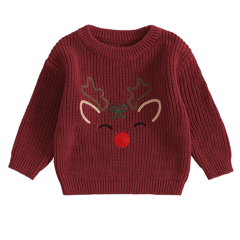 Newborn Baby Girls Boy Sweater Reindeer Embroidery Long Sleeve Pullover 2024 Fall Winter Baby Clothes Christmas Jumpers Top Neutral Baby Boutique