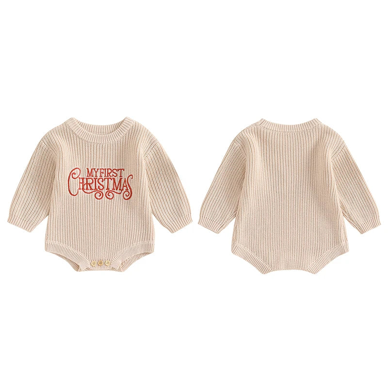 Newborn Baby Girl Boy Christmas Outfit Sweater Oversized Knitted Sweatshirt Romper Infant Warm Fall Winter Clothes Neutral Baby Boutique