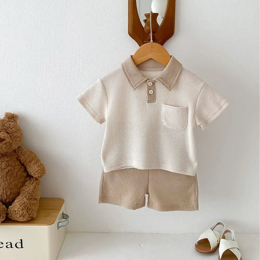 Summer Baby Clothes Set Turn Down Collar T-shirt And Shorts 2Pcs For Boys Toddler Tracksuit Outfit Neutral Baby Boutique