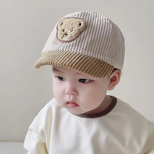 Autumn Winter Corduroy Baby Peaked Cap Cartoon Bear Toddler Adjustable Baseball Caps For Boy Girl Outdoor Casual Sun Visor Hats Neutral Baby Boutique