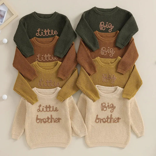 Autumn Winter Toddler Kids Boys Sweaters Newborn Cotton Long Sleeve Letter Embroidery Pullover Loose Knitwear Tops Sweaters Neutral Baby Boutique