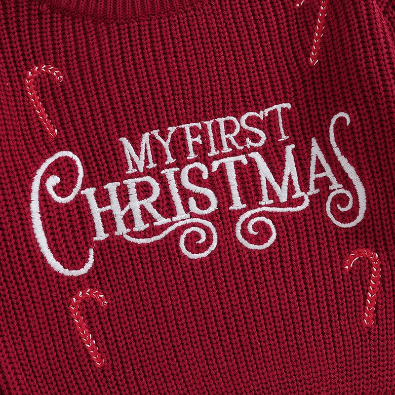 Newborn Baby Girls Boys Christmas Sweaters Long Sleeve Round Neck Candy Letter Embroidery Knit Pullovers Infant Jumper Tops Neutral Baby Boutique