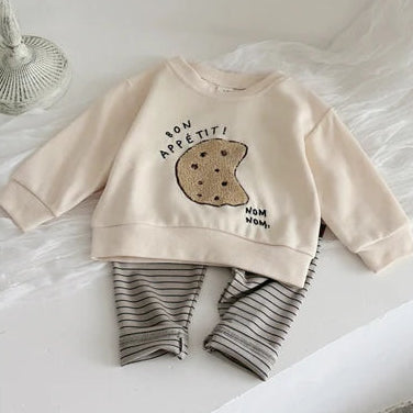 Baby Boy Clothes Sets Bread/Cookies Embroidery Cute Toddler Outfit 2Pcs Long Sleeves Top Pants Newborn Baby 0-3 Years Tracksuit Neutral Baby Boutique