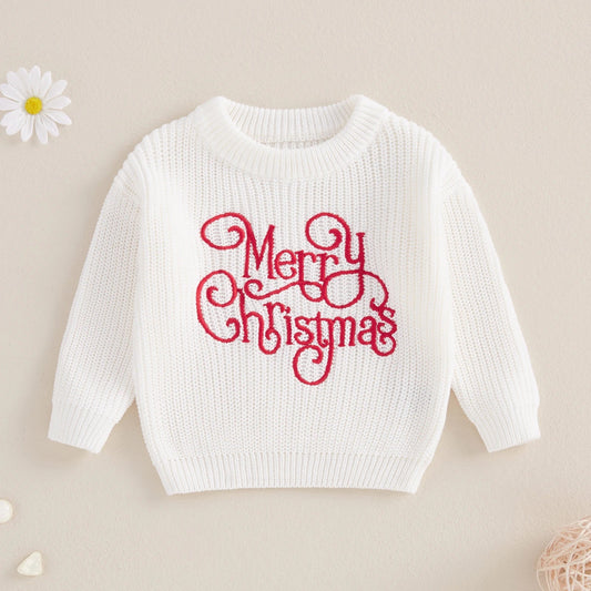 MISOWMNJOY Merry Christmas Baby Knit Sweater Winter Warm Boy Girl Jumper Clothes Letter Embroidery Long Sleeve Kid Pullover Tops Neutral Baby Boutique
