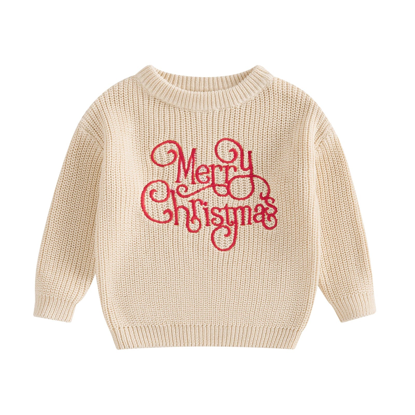 MISOWMNJOY Merry Christmas Baby Knit Sweater Winter Warm Boy Girl Jumper Clothes Letter Embroidery Long Sleeve Kid Pullover Tops Neutral Baby Boutique