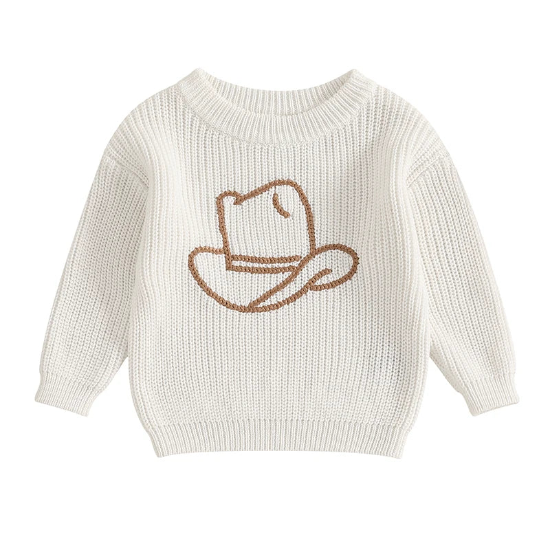 Toddler Baby Girl and Boy Sweater Hat Embroidery Long Sleeve Pullover 2024 Fall Winter Kids Clothes Newborn Boy Girl Jumpers Top Neutral Baby Boutique