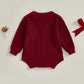 Pudcoco Baby Girl Christmas Romper Loose Fit Letter Bow Embroidery Ribbed Long Sleeve Infant Winter Sweater Neutral Baby Boutique